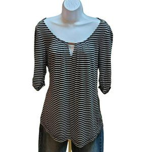 Cable & Gauge Black White Striped Embellished Scoop Neck Women's Knit Top Size M